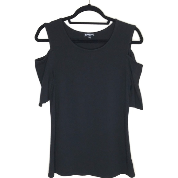 Express Tops - Express Black Cut-Out Shoulder Top Size L